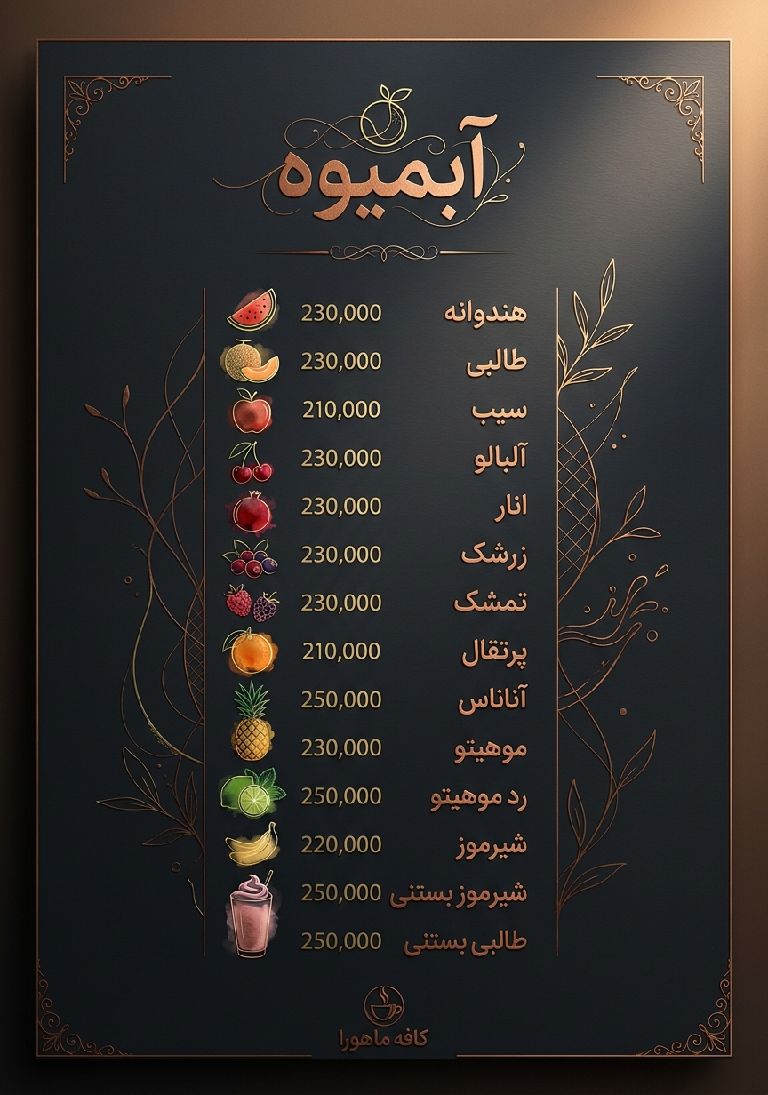 منوی قهوه گرم کافه ماهورا شامل اسپرسو و لاته